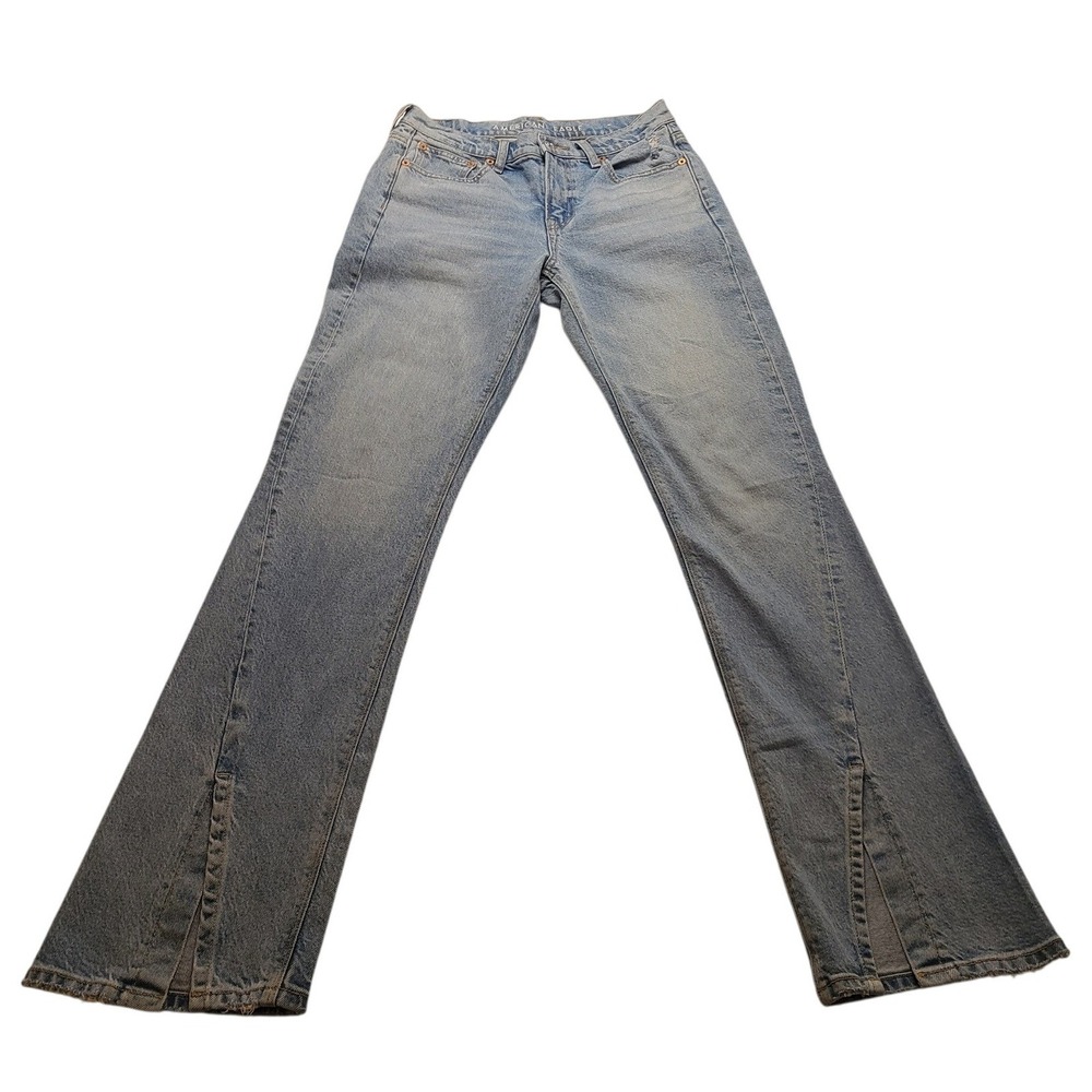 American Eagle 90s Women''s Bootcut Light Wash High Rise Side Slit Stretch Jeans